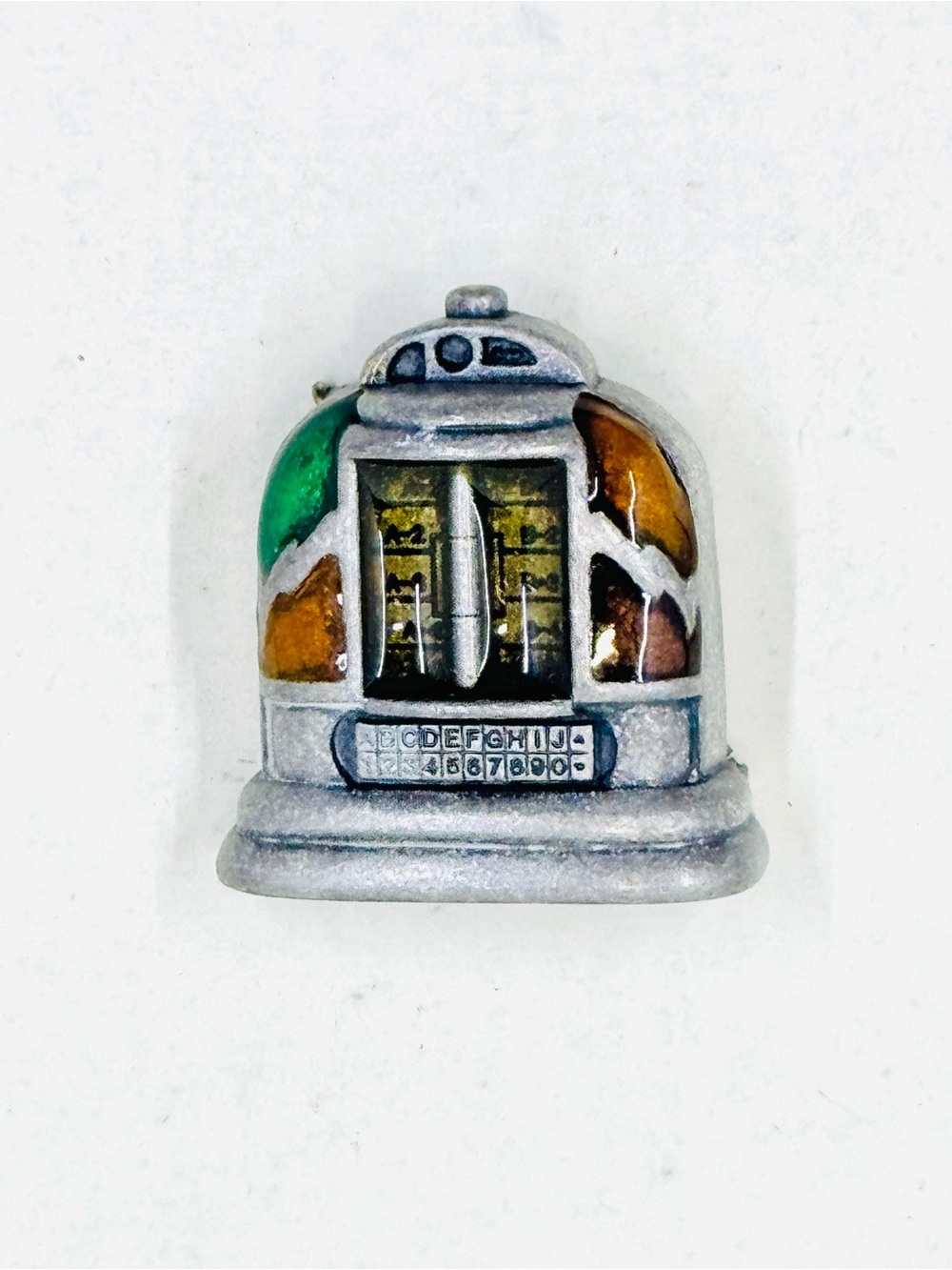 Danecraft Vintage-Inspired Silver Tone & Enamel Jukebox Brooch 1.5”X1.5”
